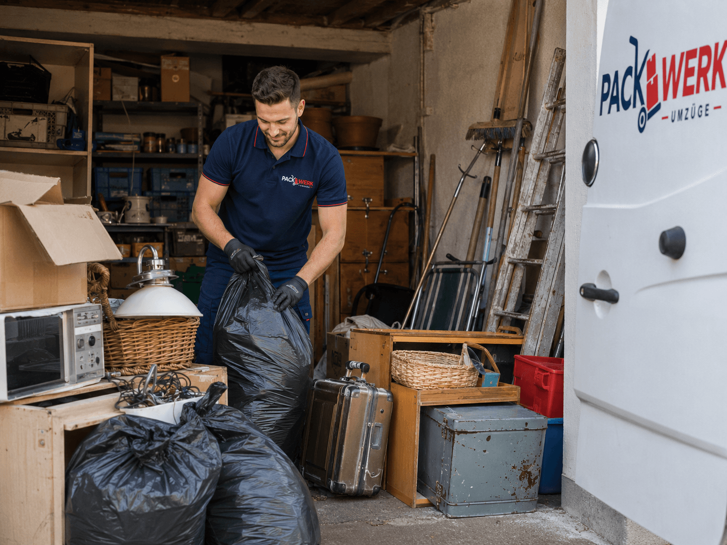 PackWerk Mitarbeiter bei der Entrümpelung einer Garage in Hannover